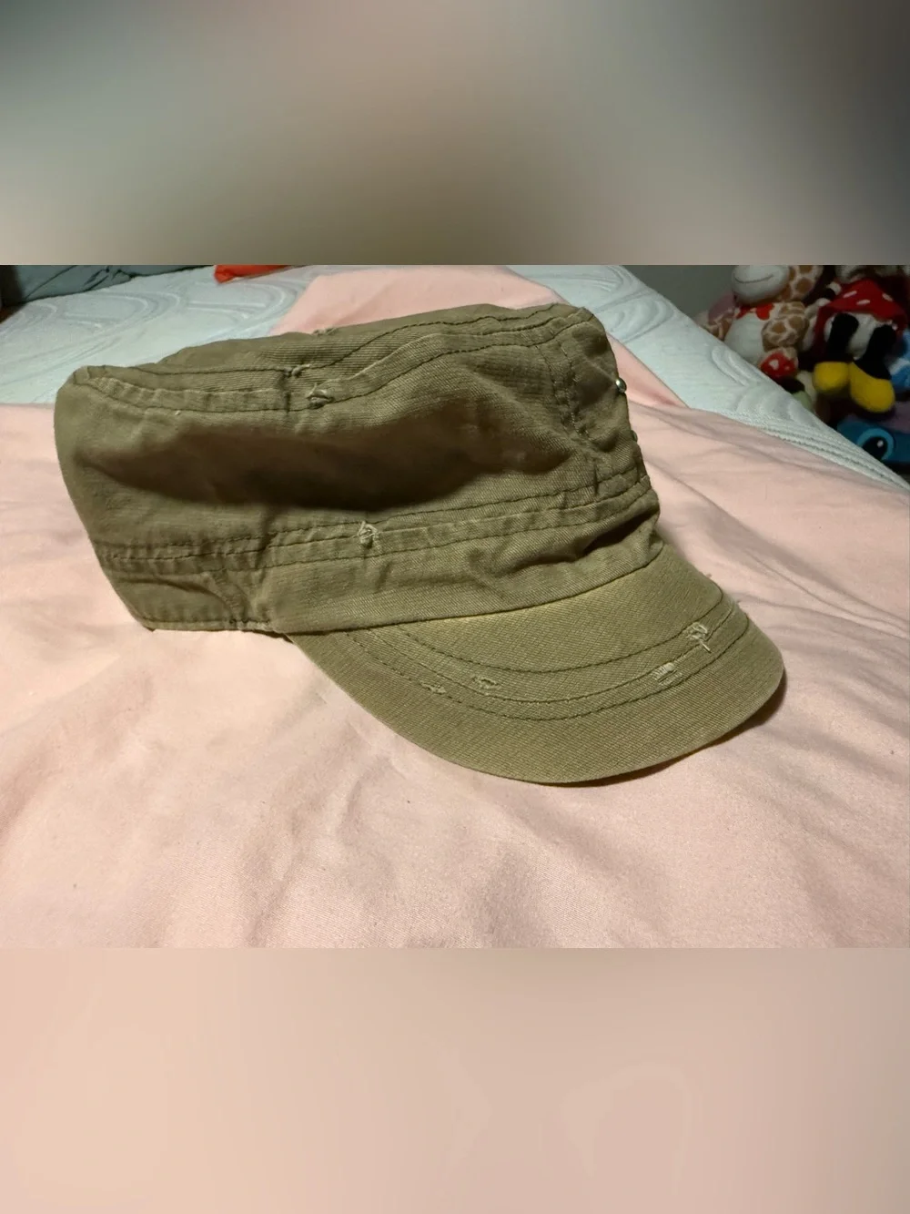 Embellished Olive Green Military Cap with Stud Detail